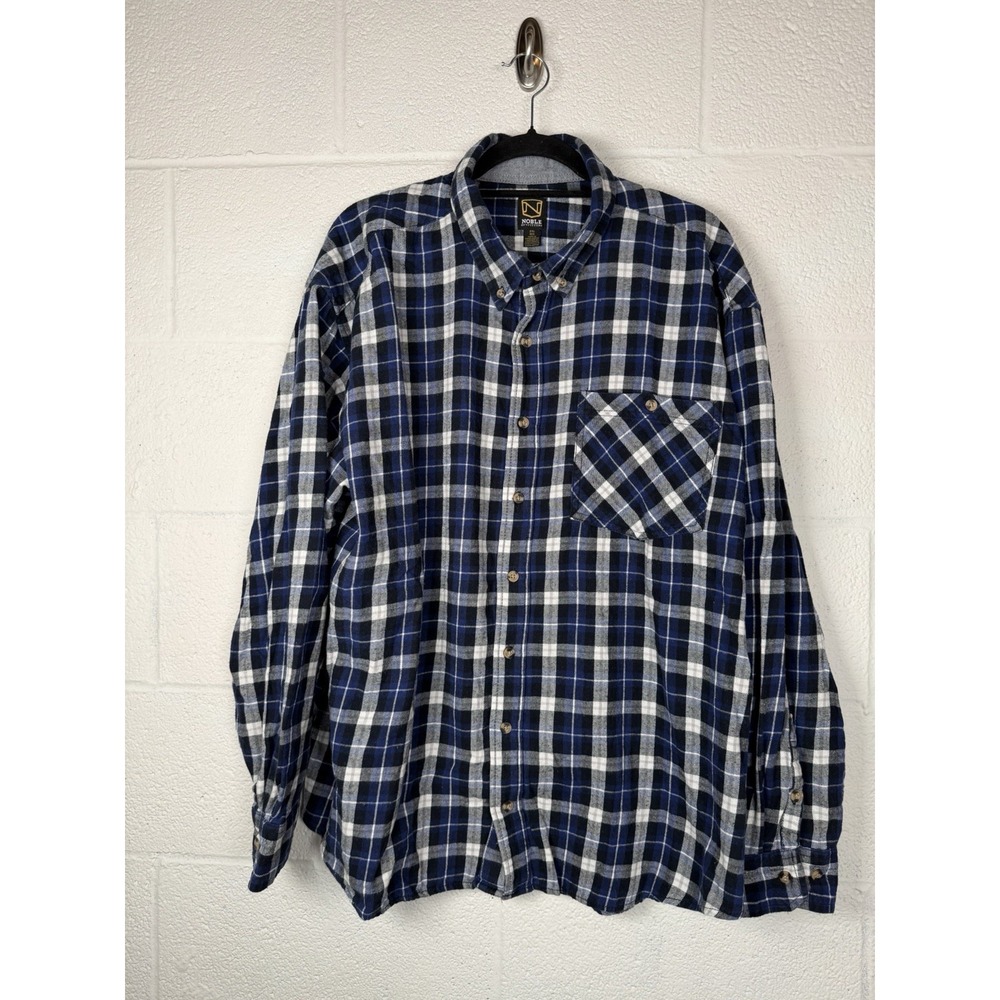 Noble Outfitters Men's 2XL Blue Plaid Flannel Button Down Cotton Shirt